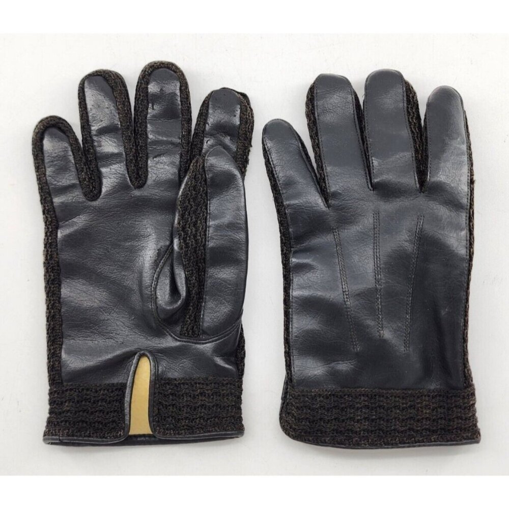 Vintage AVON Vinyl Cotton Fleece Lined‎ Black Faux Leather Gloves Size L